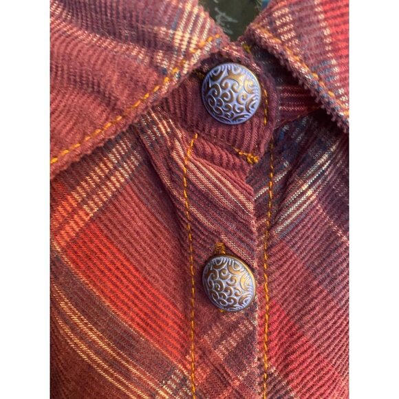 Aratta Silent Journey Burgundy Ombre Plaid Floral Back Shirt Dress S - Picture 6 of 8